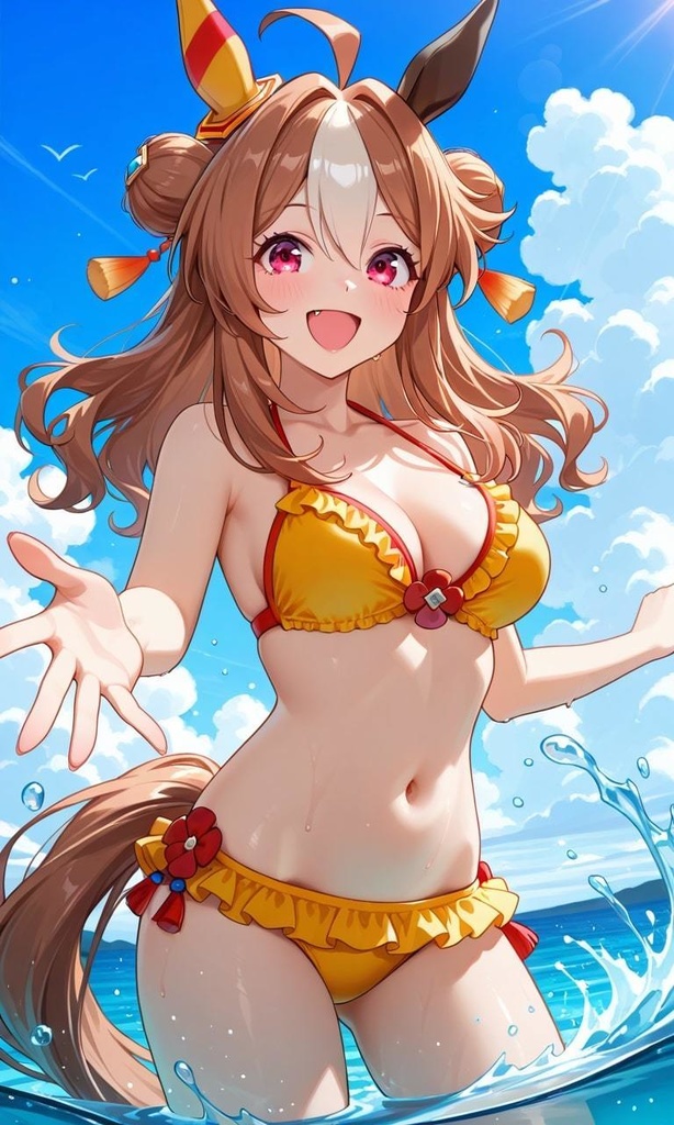 海で遊ぶコパノリッキー　ウマ娘