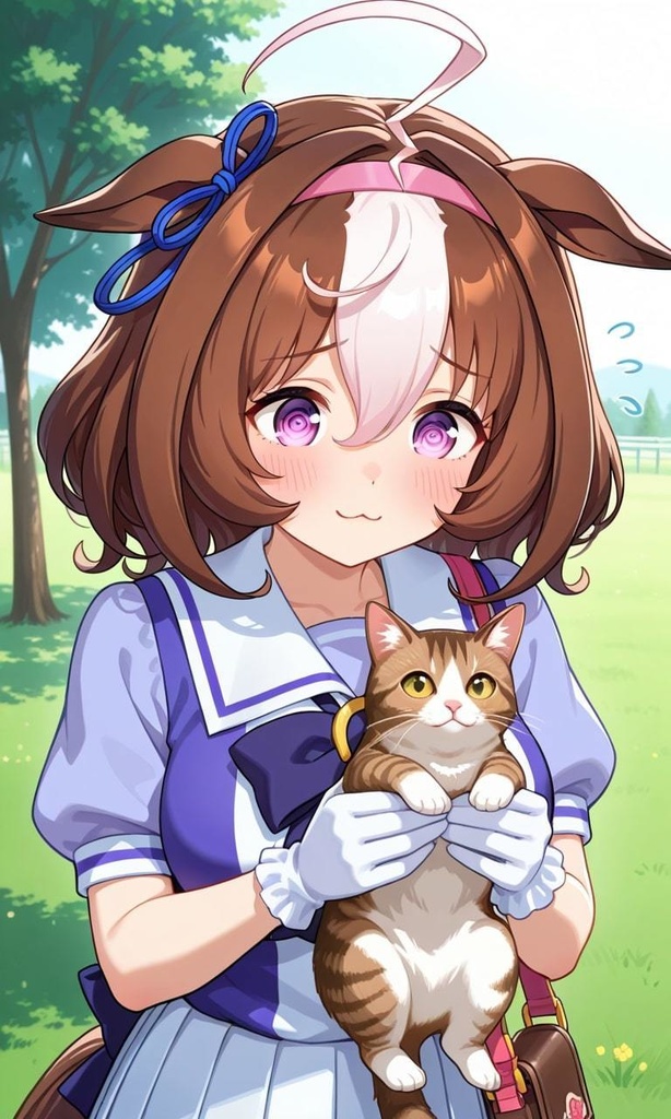 メトを抱えて困惑気味のメイショウドトウ　ウマ娘プリティーダービー