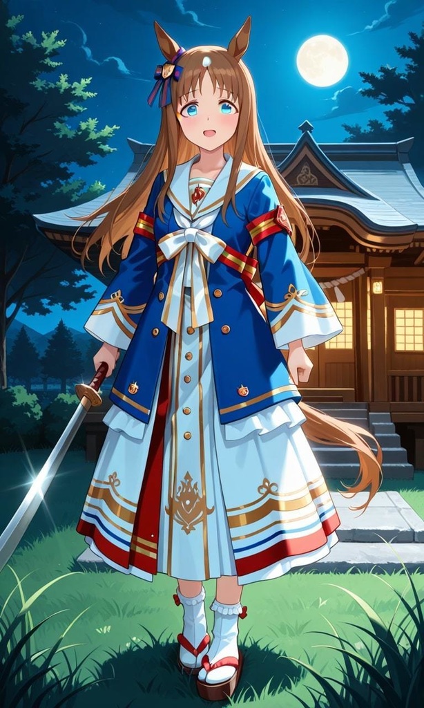 夜の神社で特訓をするグラスワンダー　ウマ娘プリティーダービー