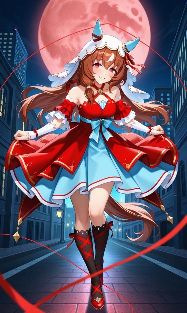 夜の静かな街を優雅に歩むスティルインラブ　ウマ娘プリティーダービー