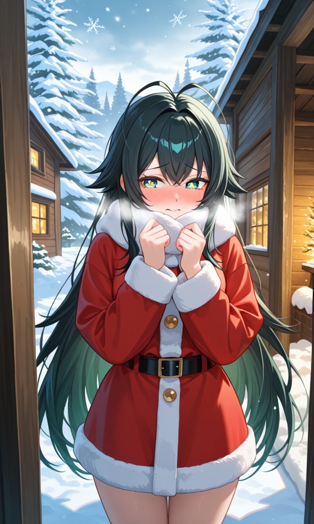 サンタ服を着せられて恥ずかしがる様子の月村手毬　学園アイドルマスター