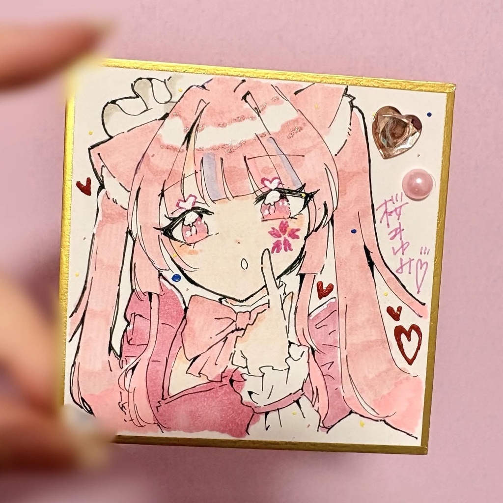 桜ヰゆみ　豆色紙イラスト 箔押し付き【限定1点】