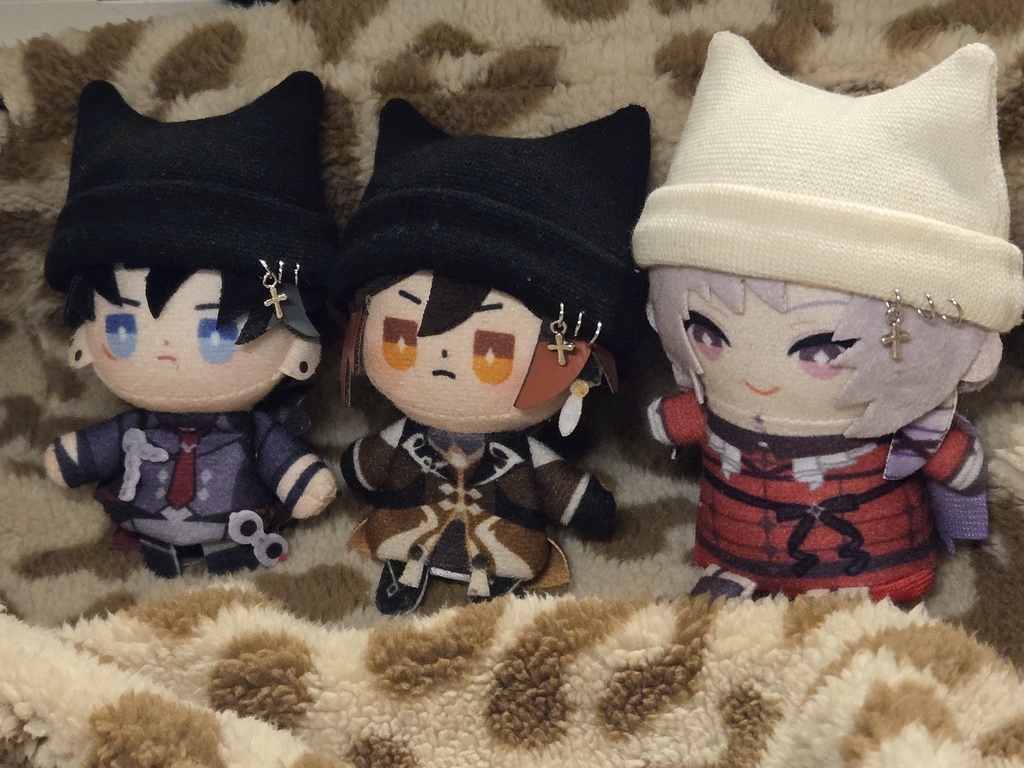 クロス飾り猫耳ニット帽8cmぬい~パペット用