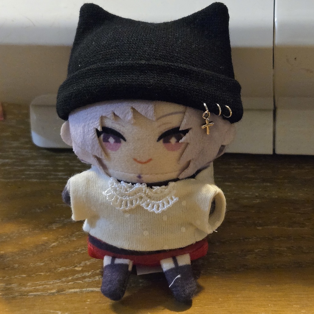 クロス飾り猫耳ニット帽8cmぬい~パペット用