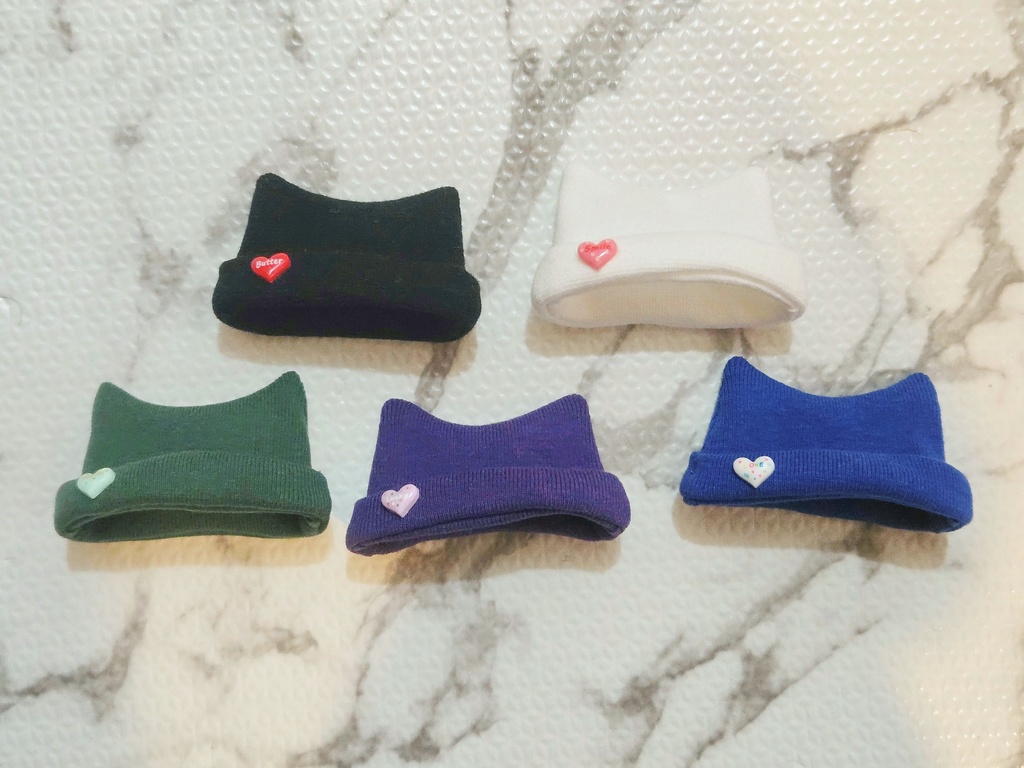 ハート付き猫耳ニット帽8cmぬい～パペット用