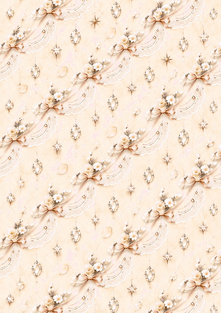Romantic Lace & Rose A4 デザインペーパー 10枚セット|5色 × 大柄・小柄