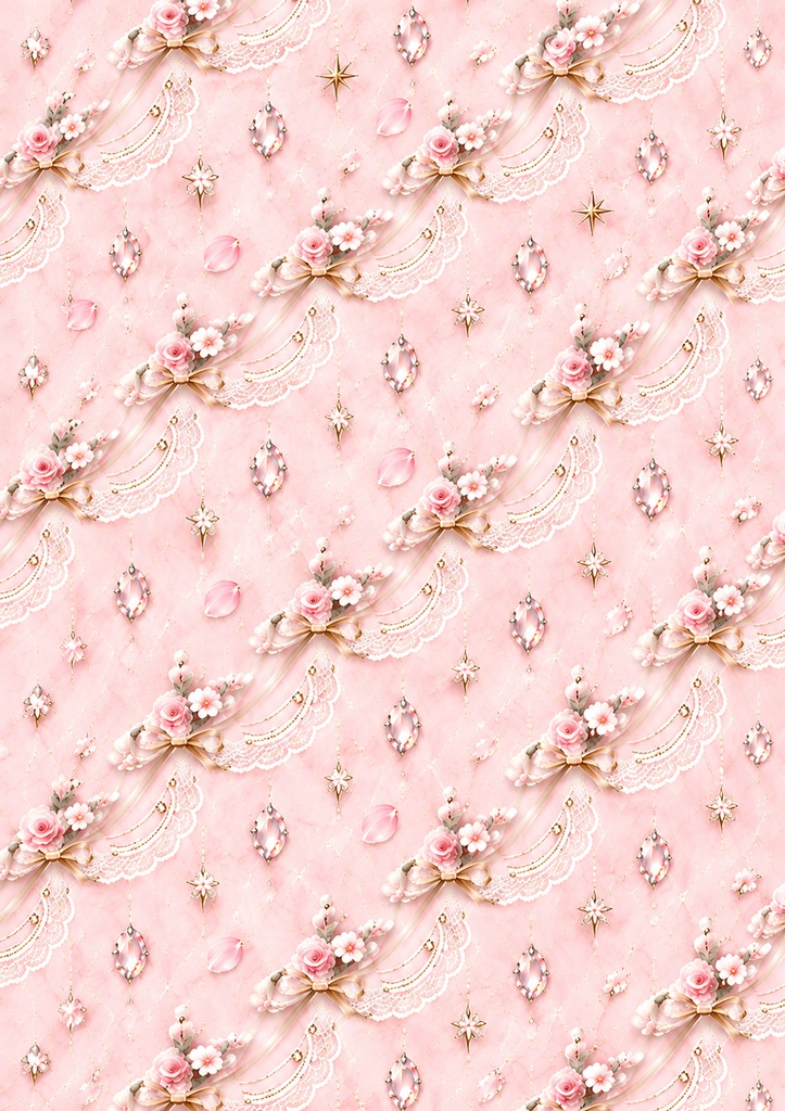 Romantic Lace & Rose A4 デザインペーパー 10枚セット|5色 × 大柄・小柄