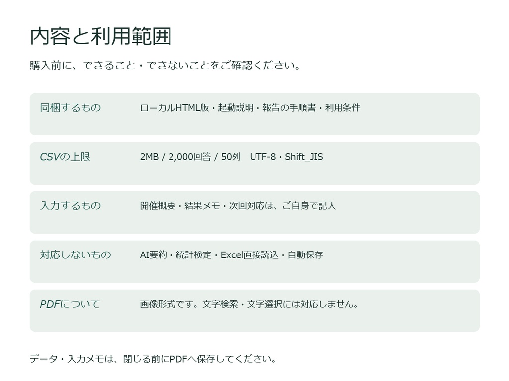 小規模イベントのアンケート報告キット|CSV集計・開催概要・改善メモ