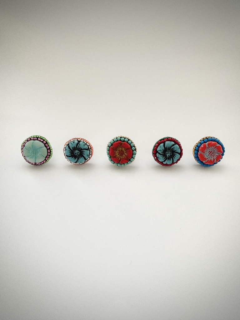 大きなお花のリング(ターコイズ×レッド)