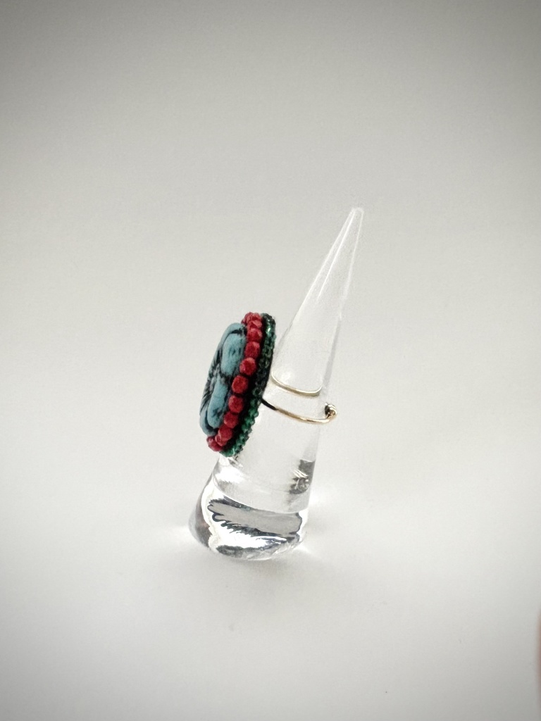 大きなお花のリング(ターコイズ×レッド)