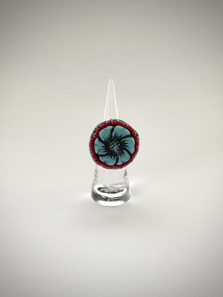 大きなお花のリング(ターコイズ×レッド)