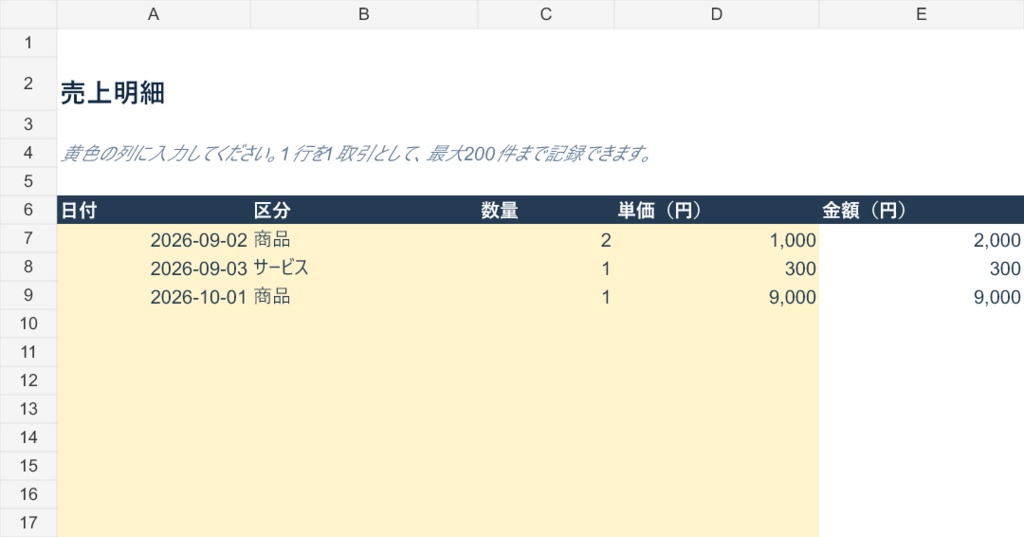 小さなネット販売の売上管理Excel|月別・区分別集計(200件)