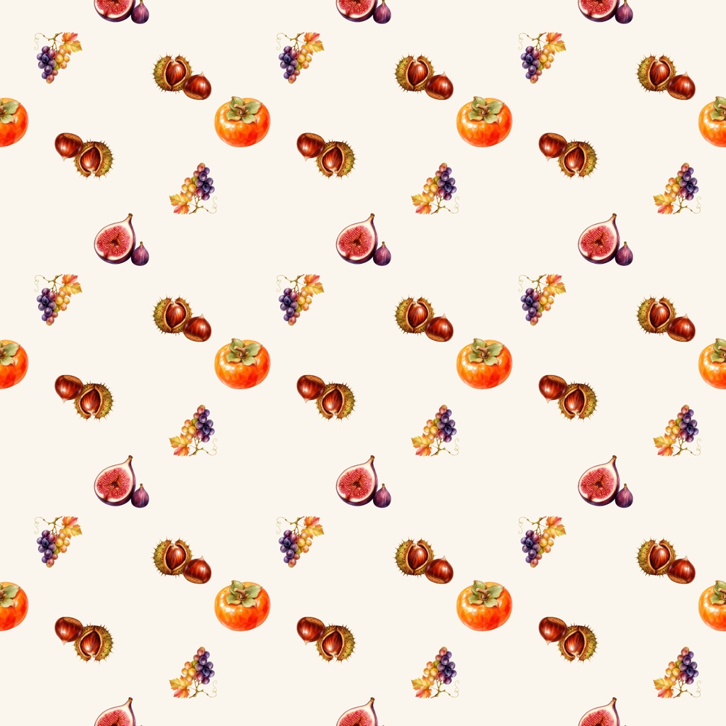 【デジタルペーパー】秋の味覚フルーツ&ナッツ 全5枚セット(2000×2000px / GoodNotes・手帳背景・コラージュ用 / PNGデータ)