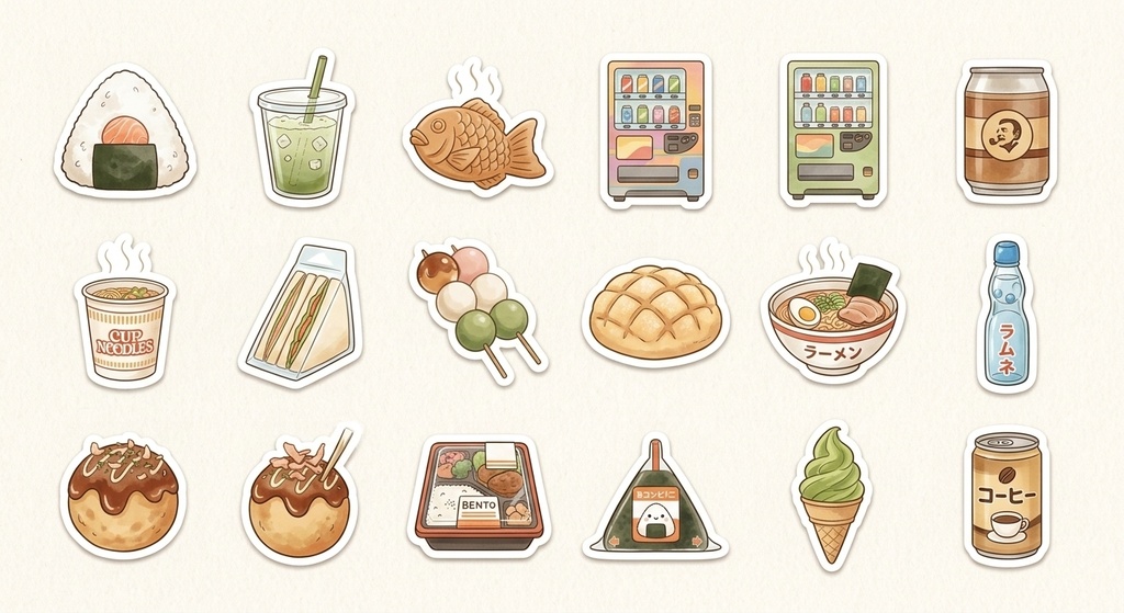 【デジタルステッカー】日本のコンビニ・食べ歩き 1シート
