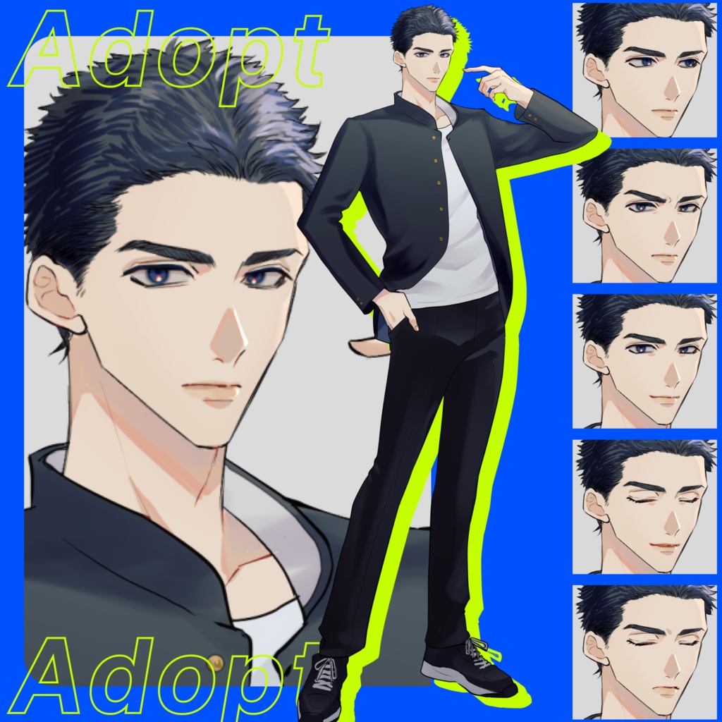 【立ち絵素材】学ラン短髪男性 表情差分通常+5種