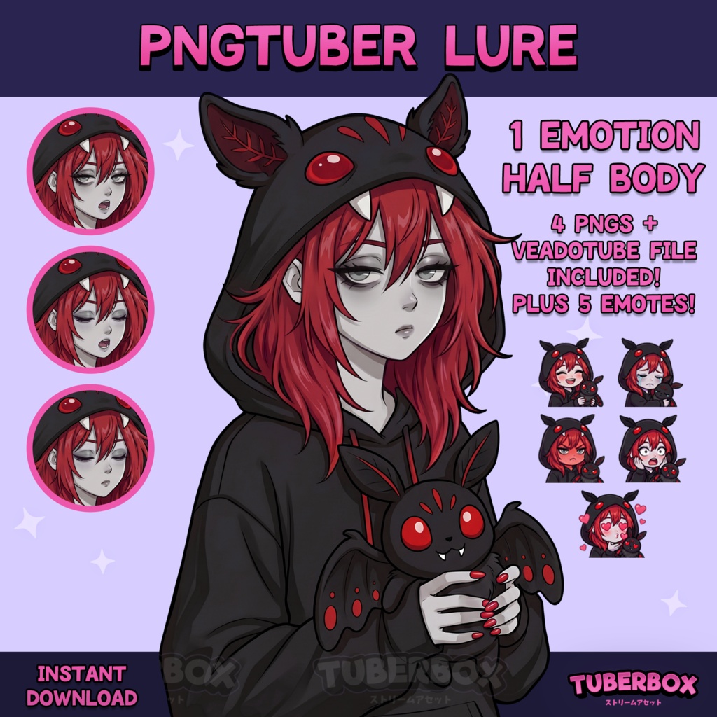 Female PNGTuber - Emo Premade PNGTuber Girl with Emotes - PNG Tuber Model - Twitch Avatar, GIFTuber 