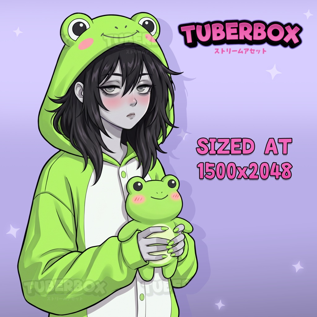 Female PNGTuber - Frog Hoodie Girl PNGTuber with Emotes - PNG Tuber Model - Twitch Avatar, GIFTuber - VeadoTube