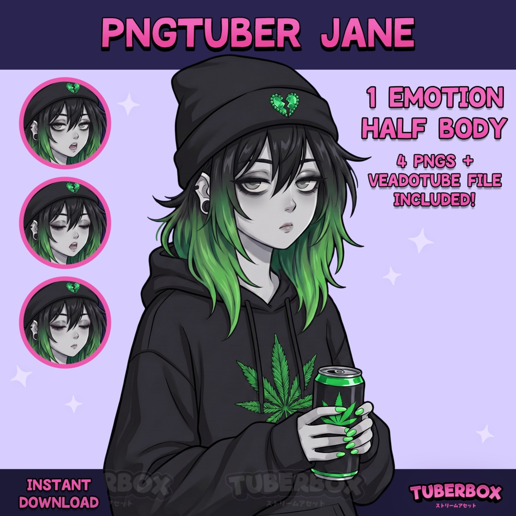 Female PNGTuber - Emo Stoner PNGTuber Girl - Cute Premade PNG Tuber Model - VeadoTube - Twitch Avatar, GIFTuber 