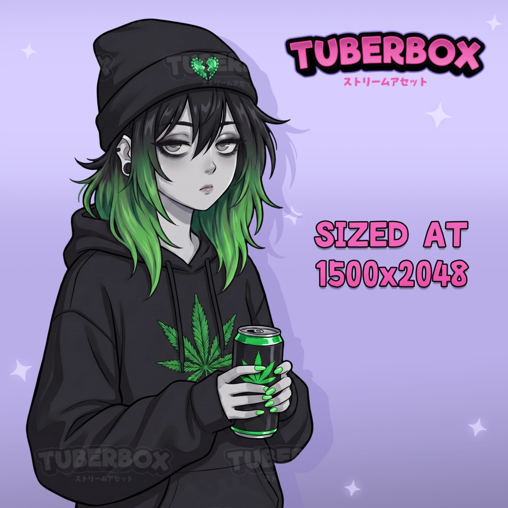 Female PNGTuber - Emo Stoner PNGTuber Girl - Cute Premade PNG Tuber Model - VeadoTube - Twitch Avatar, GIFTuber