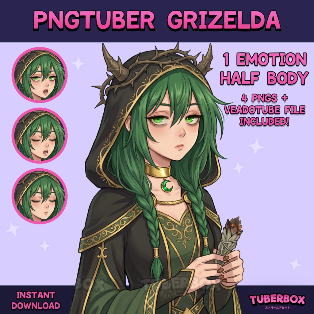Grizelda Earth Witch PNGTuber – Female Premade Model, VeadoTube Ready - GIFTuber 