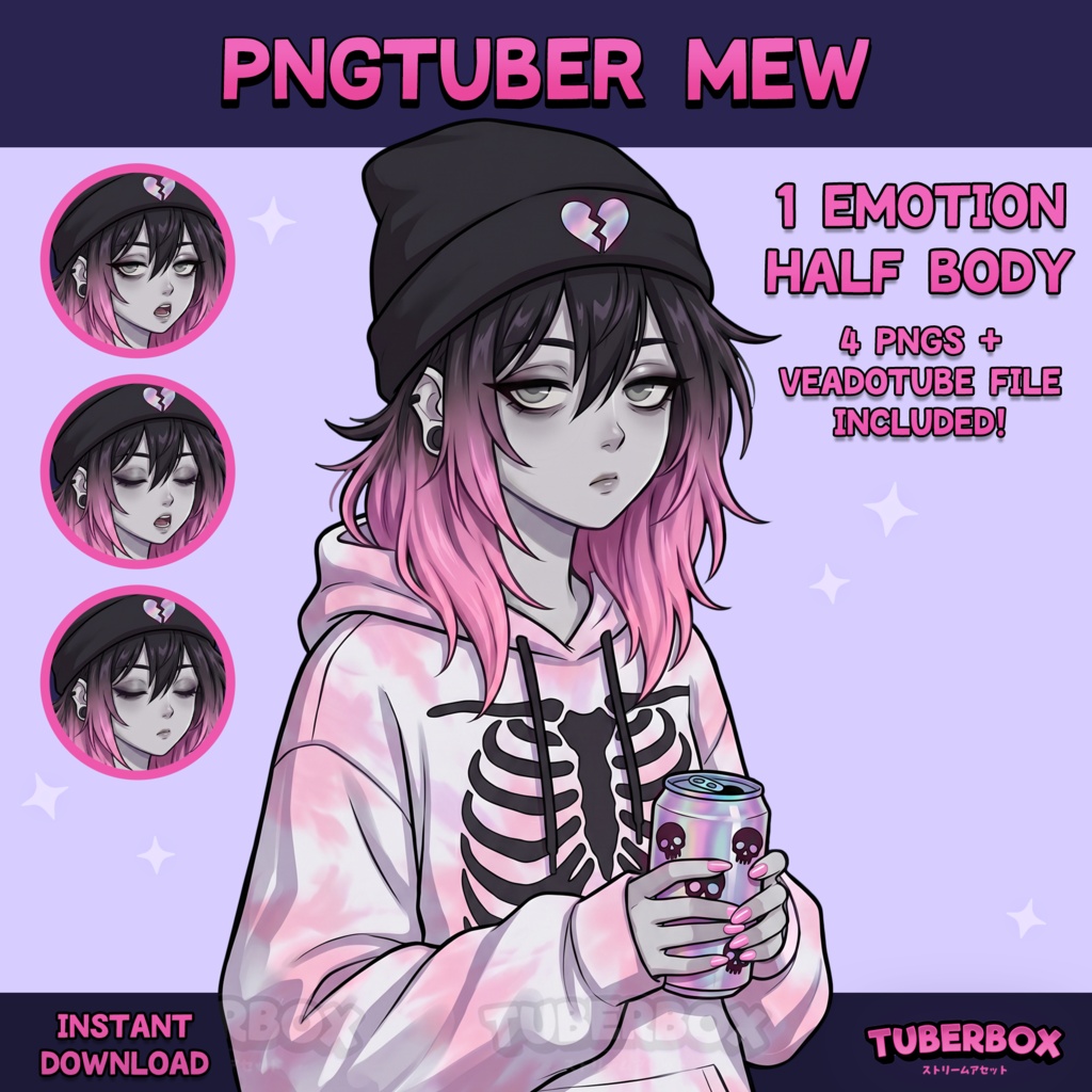 Female PNGTuber - Pastel Emo Premade PNGTuber Girl - PNG Tuber Model - VeadoTube - Twitch Avatar, GIFTuber 