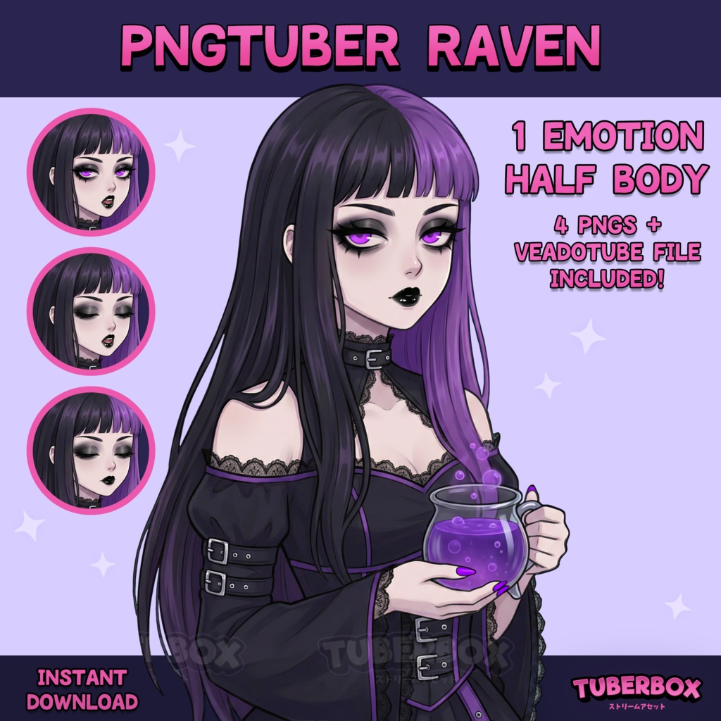 Female PNGTuber - Gothic Premade PNGTuber Girl - Cute PNG Tuber Model - VeadoTube - Twitch Avatar, GIFTuber - Instant Download