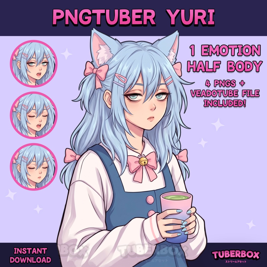 Female PNGTuber - Kawaii PNGTuber Girl - Pastel Blue Premade PNG Tuber Model - VeadoTube - Twitch Avatar, GIFTuber