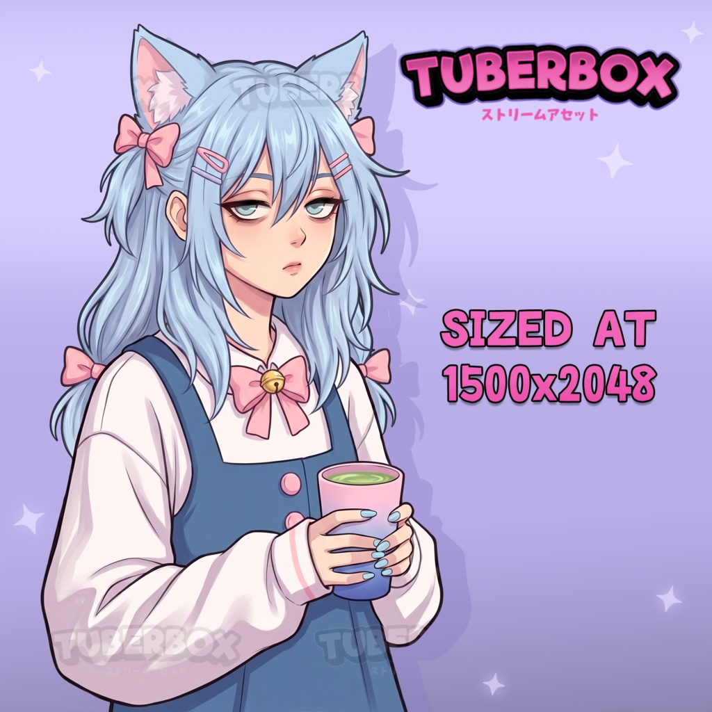 Female PNGTuber - Kawaii PNGTuber Girl - Pastel Blue Premade PNG Tuber Model - VeadoTube - Twitch Avatar, GIFTuber