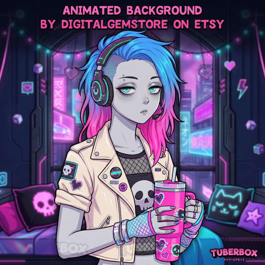 Female PNGTuber - PNGTuber Neon Girl - Premade PNG Tuber Model - Twitch Avatar, GIFTuber