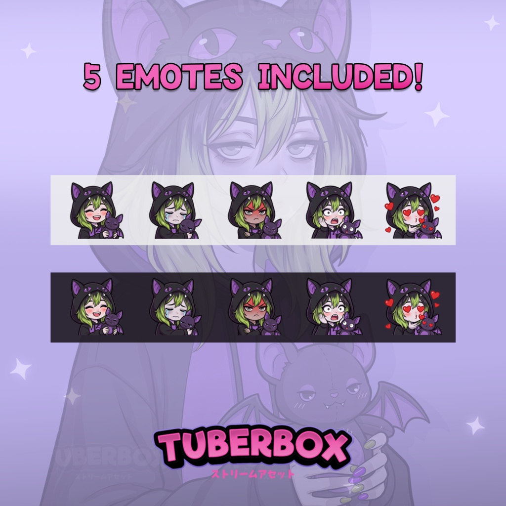 Female PNGTuber - Bat Hoodie Girl PNGTuber with Emotes - PNG Tuber Model - Twitch Avatar, GIFTuber - Emo PNGTuber