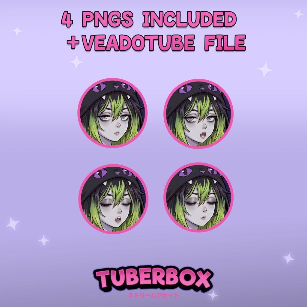 Female PNGTuber - Bat Hoodie Girl PNGTuber with Emotes - PNG Tuber Model - Twitch Avatar, GIFTuber - Emo PNGTuber