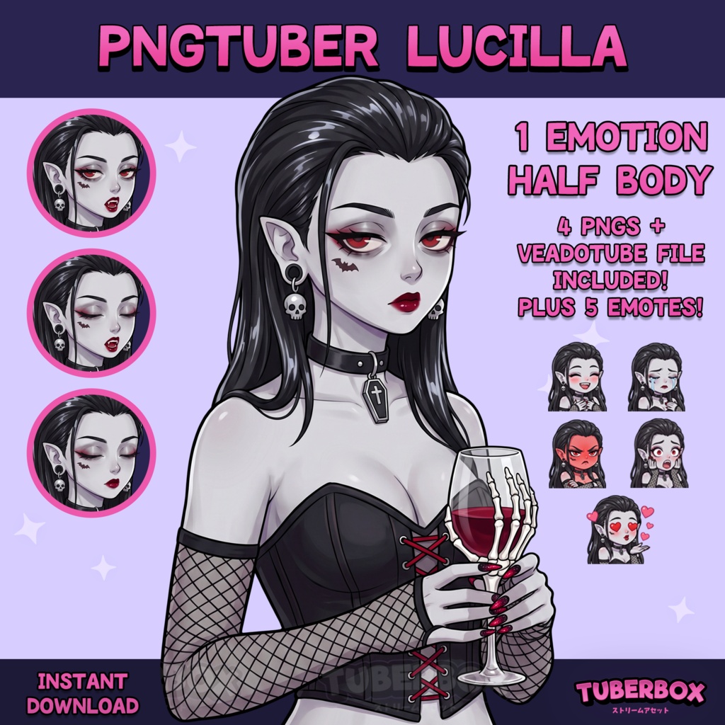 Female PNGTuber - Vampire Bartender Premade PNGTuber Girl with Emotes - PNG Tuber Model, GIFTuber