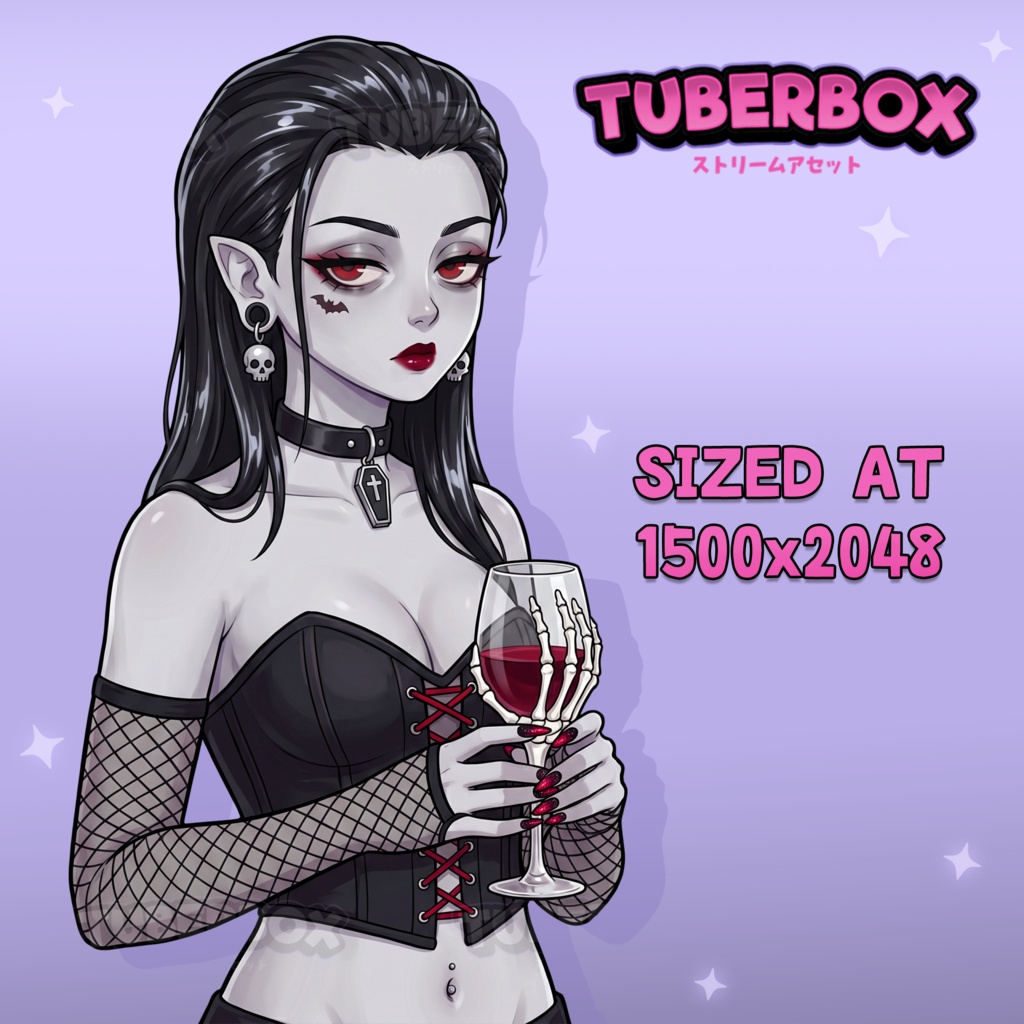 Female PNGTuber - Vampire Bartender Premade PNGTuber Girl with Emotes - PNG Tuber Model, GIFTuber