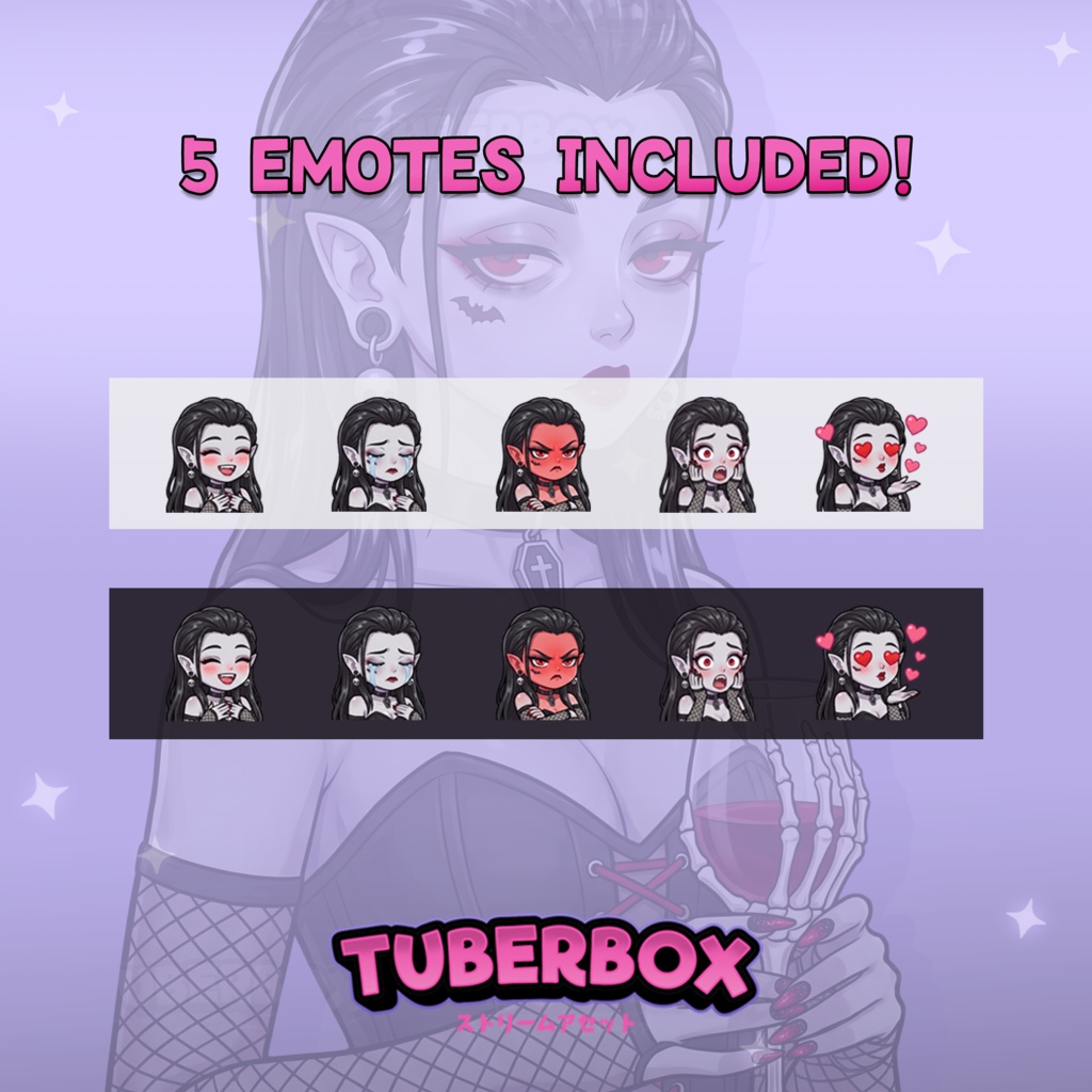 Female PNGTuber - Vampire Bartender Premade PNGTuber Girl with Emotes - PNG Tuber Model, GIFTuber