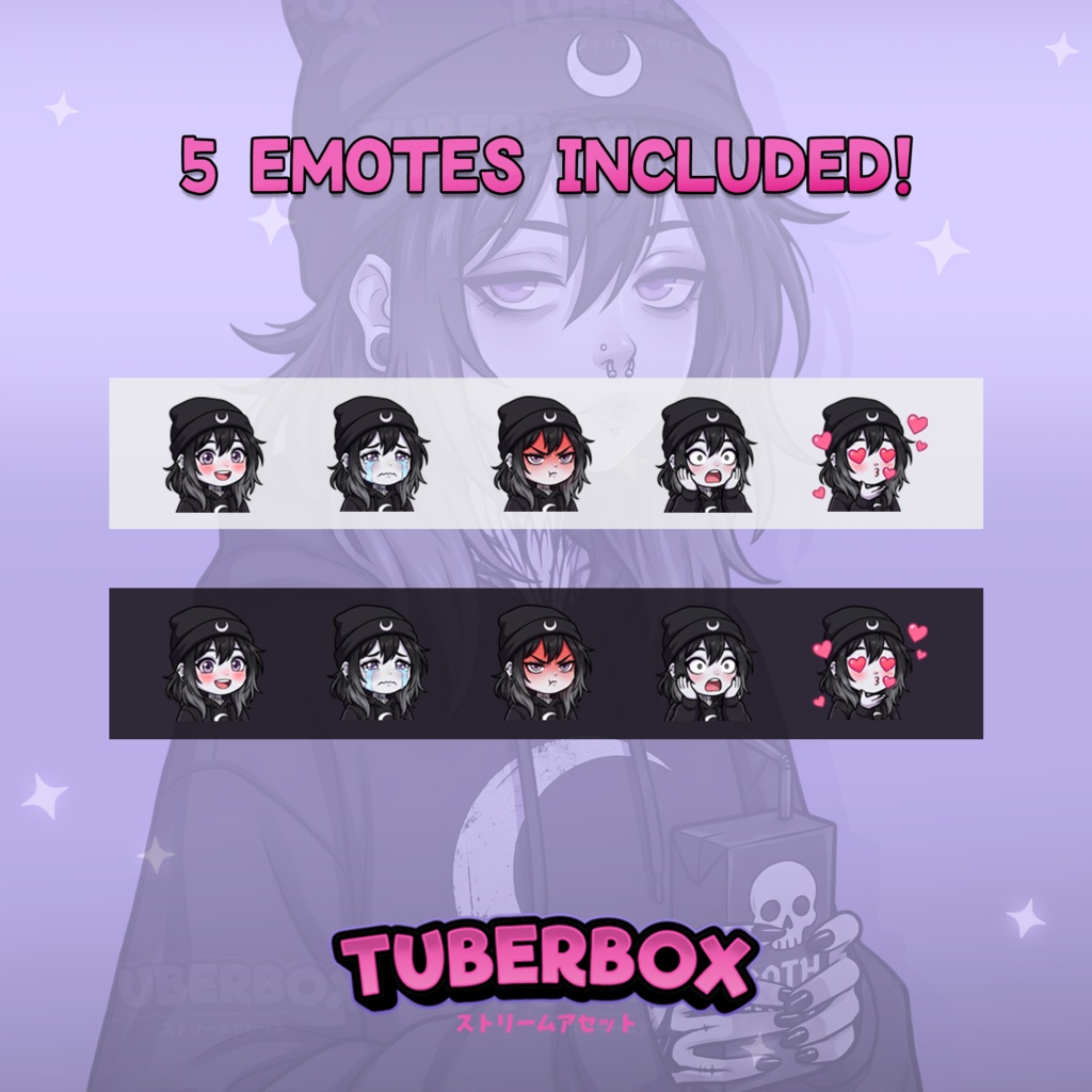 Female PNGTuber - Emo Premade PNGTuber Girl with Emotes - Black Hair Grunge PNG Tuber Model - Twitch Avatar, GIFTuber