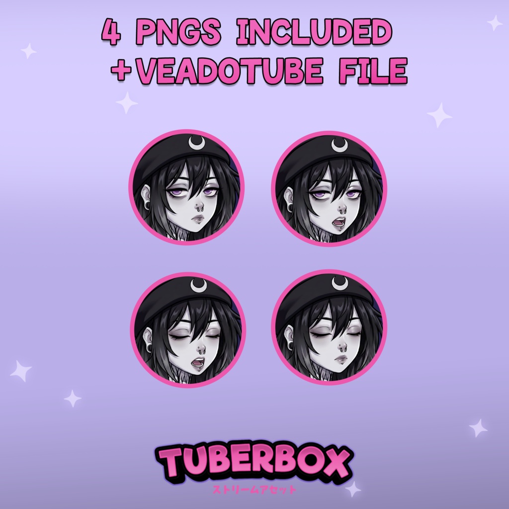 Female PNGTuber - Emo Premade PNGTuber Girl with Emotes - Black Hair Grunge PNG Tuber Model - Twitch Avatar, GIFTuber