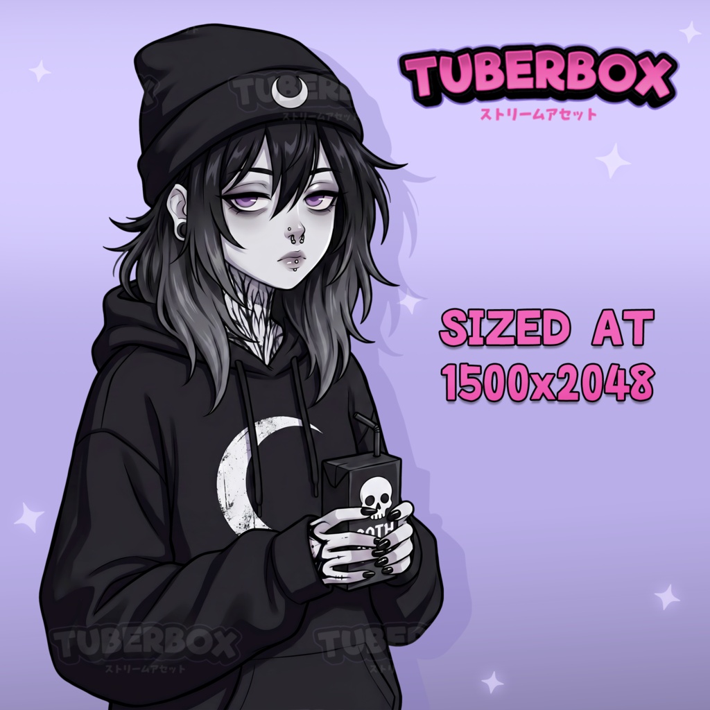Female PNGTuber - Emo Premade PNGTuber Girl with Emotes - Black Hair Grunge PNG Tuber Model - Twitch Avatar, GIFTuber
