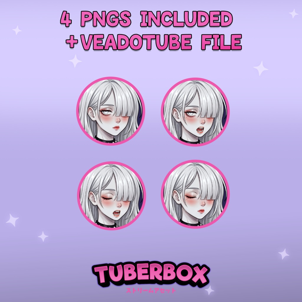 Female PNGTuber - White Hair Premade PNGTuber Girl with Emotes - Anime Punk Emo PNG Tuber Model - Twitch Avatar, GIFTuber
