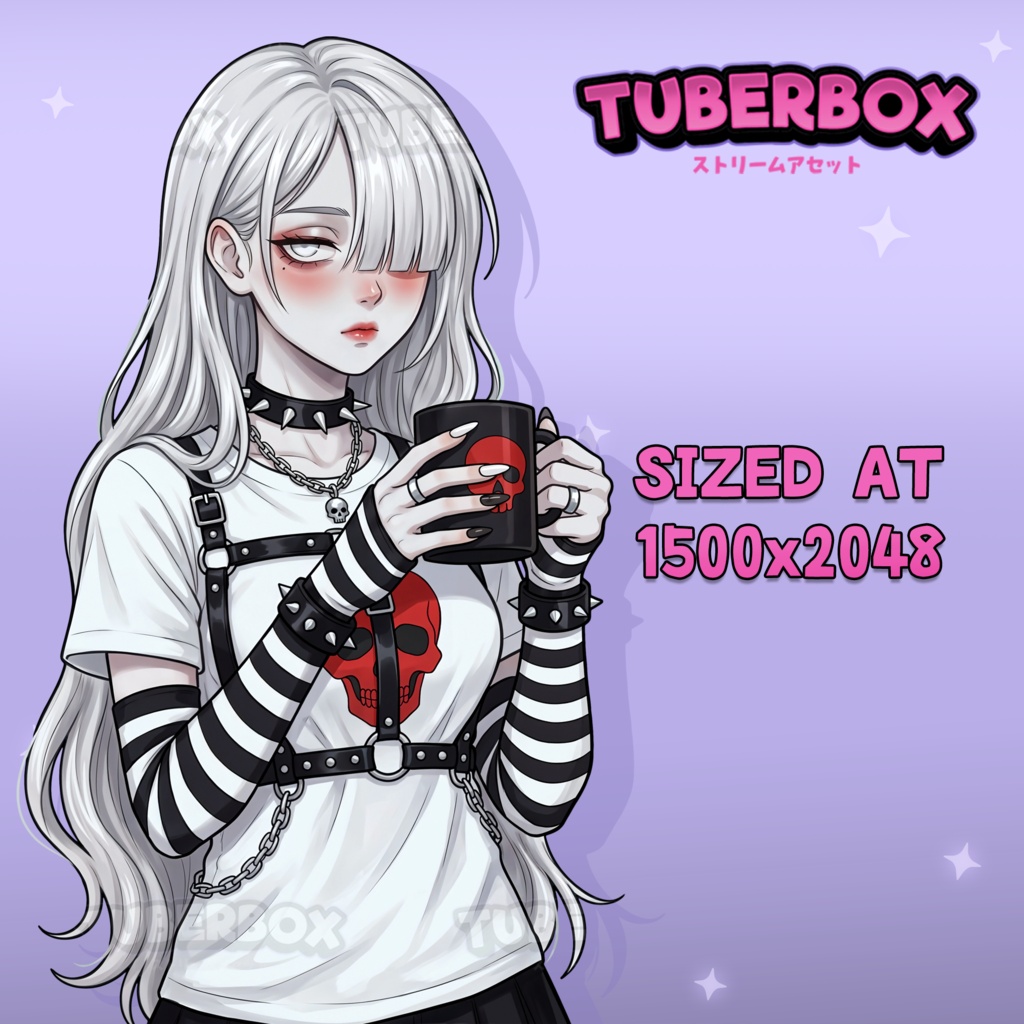 Female PNGTuber - White Hair Premade PNGTuber Girl with Emotes - Anime Punk Emo PNG Tuber Model - Twitch Avatar, GIFTuber