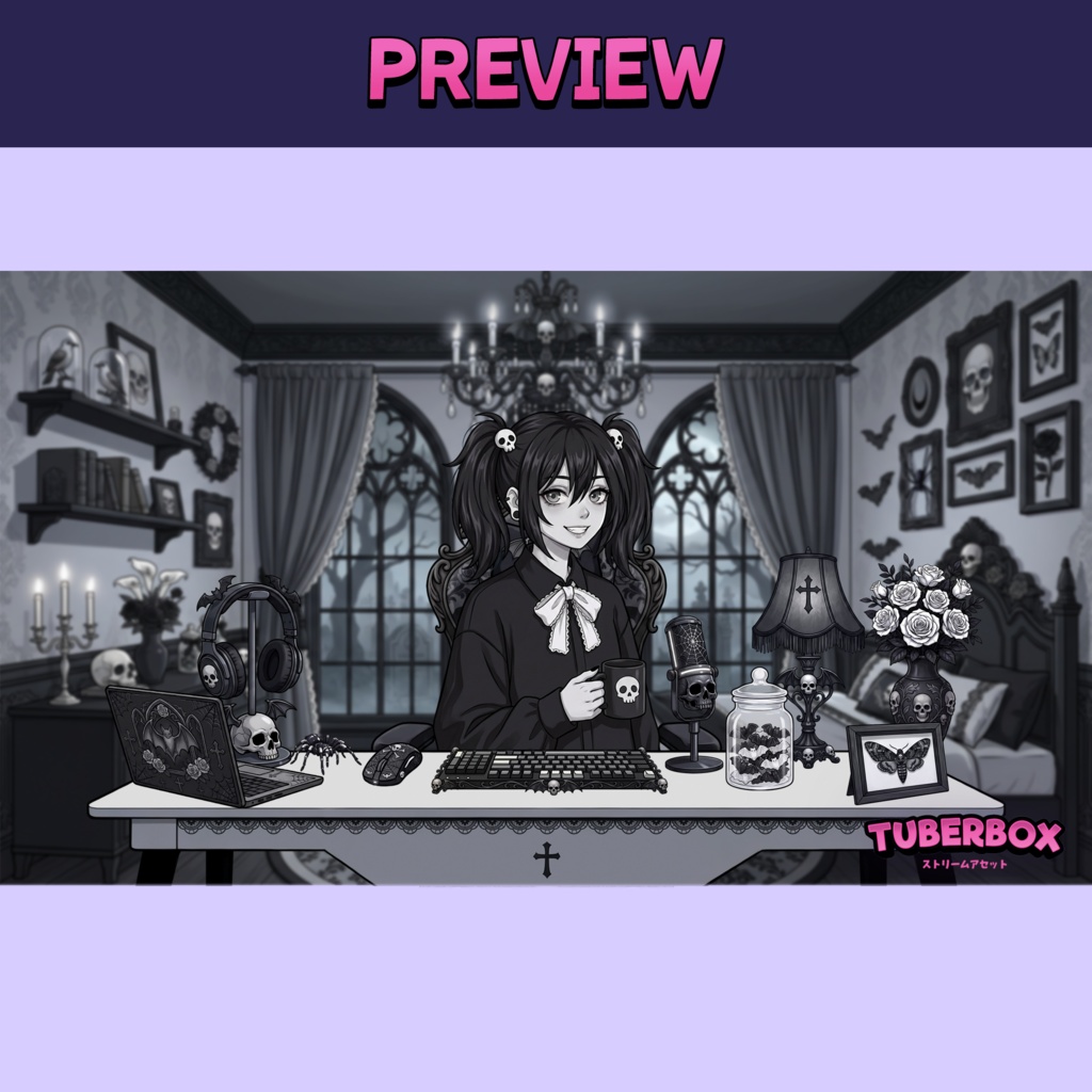 Female PNGTuber - Goth Premade PNGTuber Girl Bundle - Cute Gothic Victorian PNG Tuber Model - VeadoTube - Animated Background, VTuber Assets
