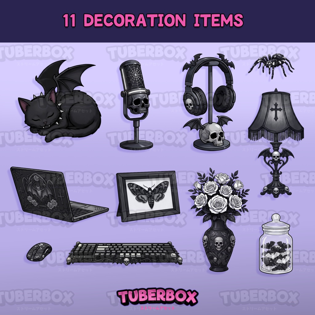 Female PNGTuber - Goth Premade PNGTuber Girl Bundle - Cute Gothic Victorian PNG Tuber Model - VeadoTube - Animated Background, VTuber Assets