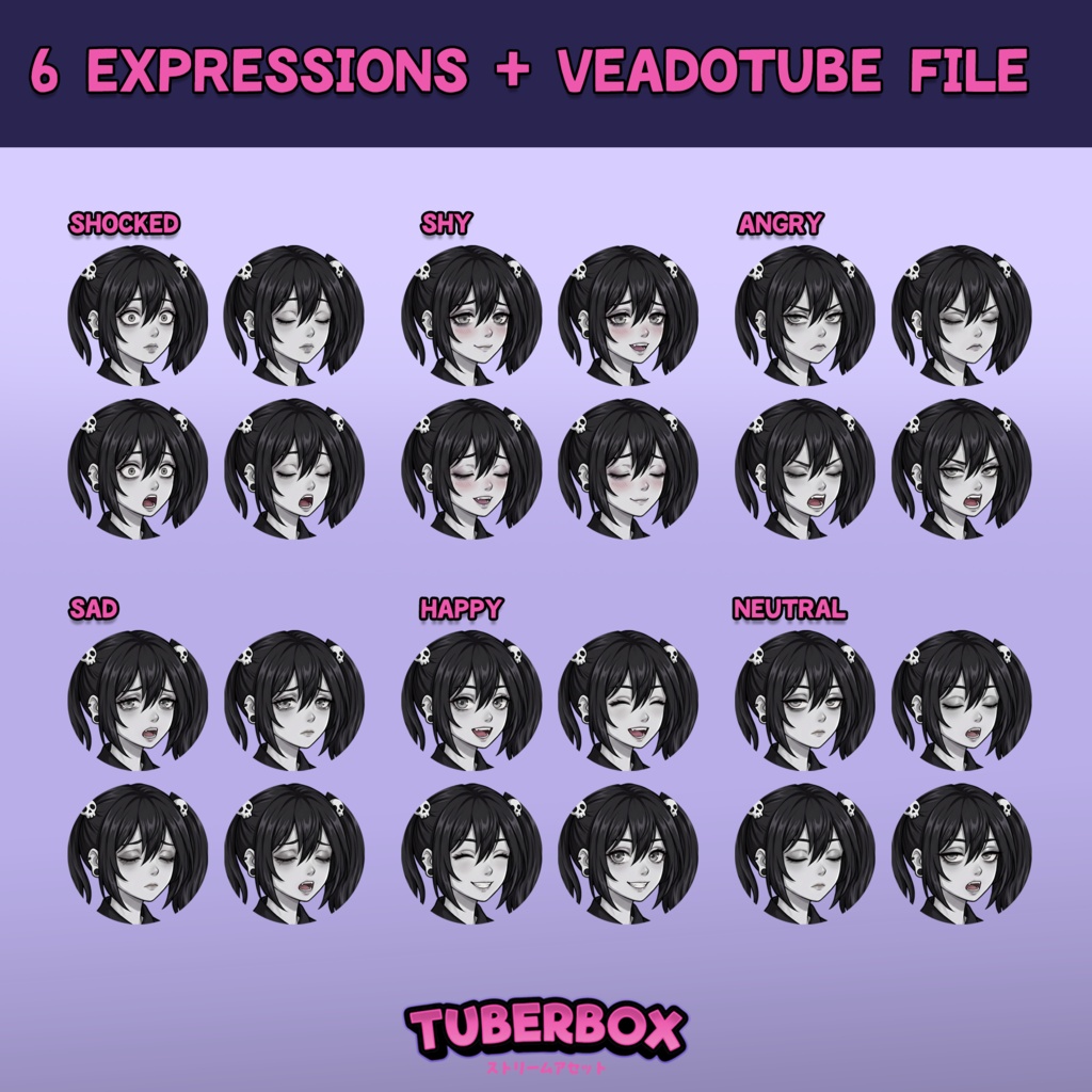 Female PNGTuber - Goth Premade PNGTuber Girl Bundle - Cute Gothic Victorian PNG Tuber Model - VeadoTube - Animated Background, VTuber Assets