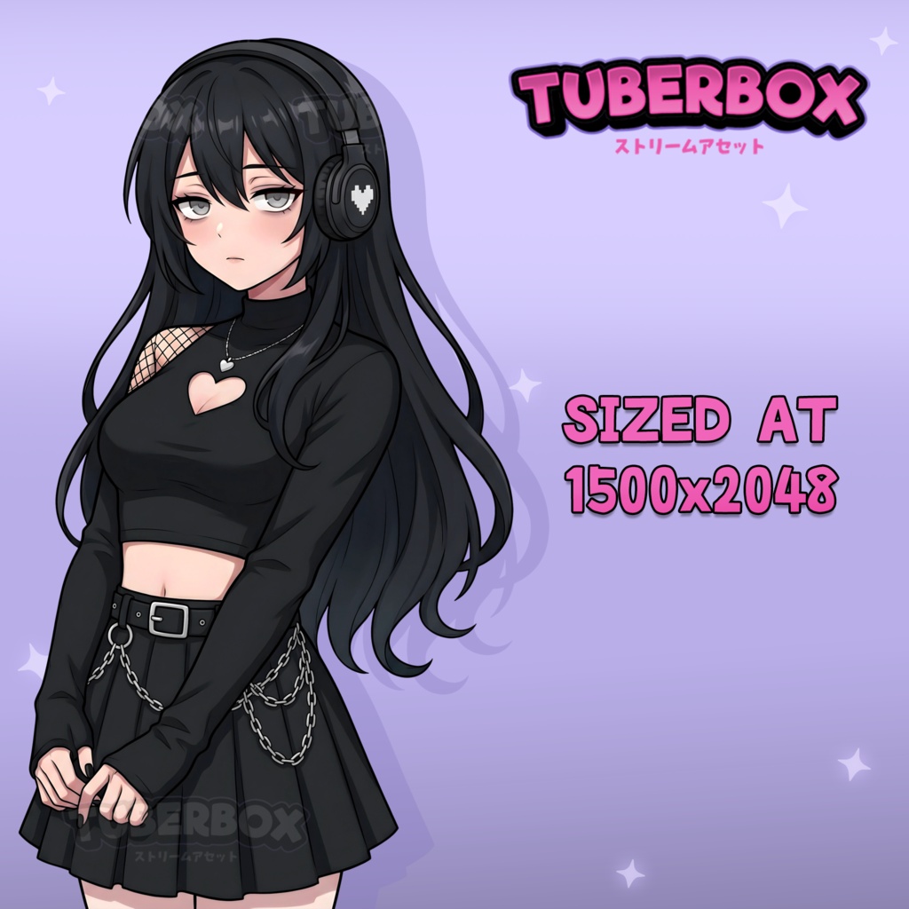 Goth Girl PNGTuber Model | Female Goth Gamer girl - Premade PNGTuber | Veadotube Model | Twitch Stream Avatar | Emo Dark Aesthetic