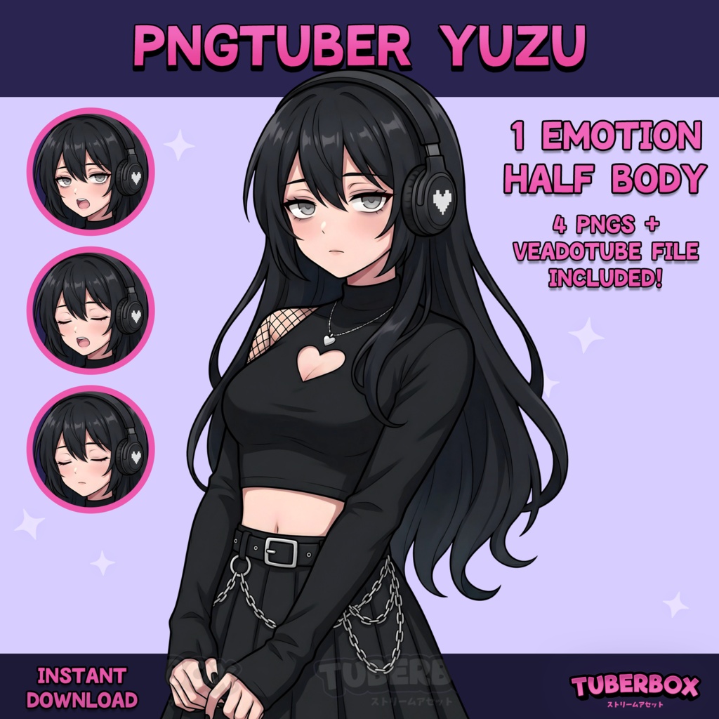 Goth Girl PNGTuber Model | Female Goth Gamer girl - Premade PNGTuber | Veadotube Model | Twitch Stream Avatar | Emo Dark Aesthetic