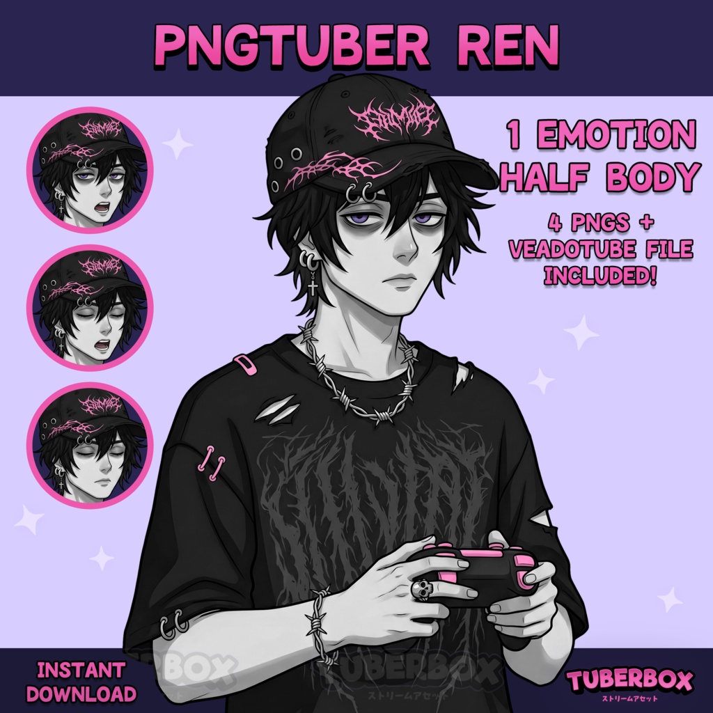 Emo Gamer PNGTuber Boy - Male PNGTuber - Premade PNG Tuber Model - VeadoTube - Twitch Avatar, GIFTuber - PNGTuber - Discord Reactive PNG