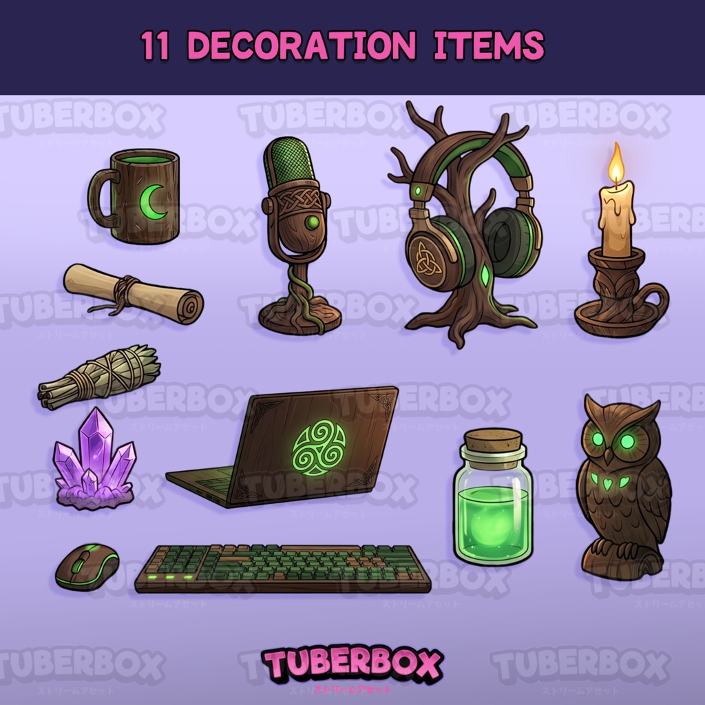 Female Premade PNGTuber Bundle - Earth Witch PNG Tuber Model - VeadoTube - Forest Cottage Vtuber Animated Background, VTuber Stream Assets