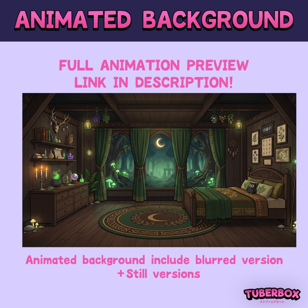 Female Premade PNGTuber Bundle - Earth Witch PNG Tuber Model - VeadoTube - Forest Cottage Vtuber Animated Background, VTuber Stream Assets