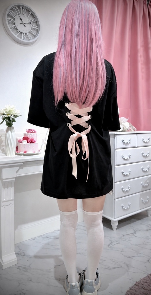 背面レースアップTシャツ Angel Black