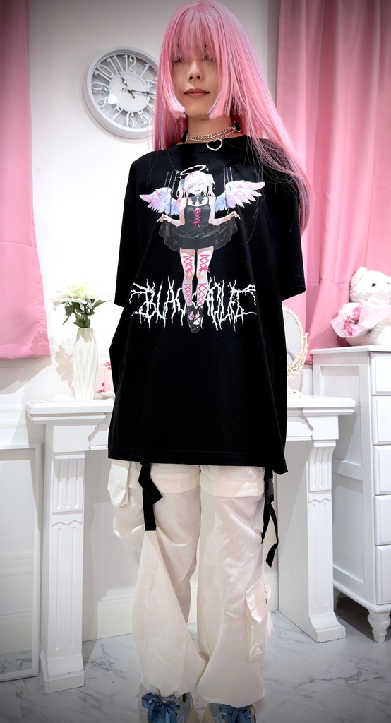 背面レースアップTシャツ Angel Black