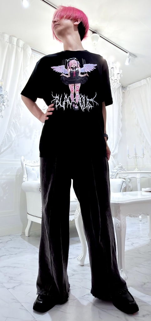 背面レースアップTシャツ Angel Black